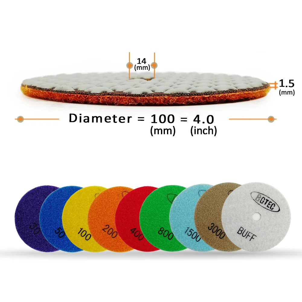 BGTEC 6pcs 100 millimetri #800 Del Diamante A Secco Tamponi Per Lucidatura Flessibile Diametro di 4 pollici In Resina di Bond Levigatura Disco