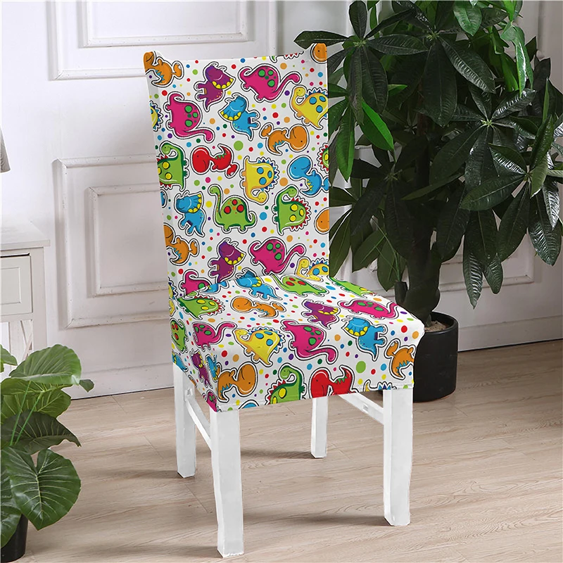 Dinosaur Spandex Elastic Printing Dining Chair Cover Removable Chairs Covers Modern Anti-dirty Kitchen Seat Covering