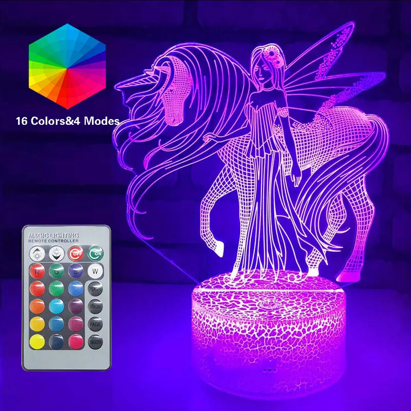 16 Color Unicorn 3D Lamp Pegasus LED Night Light Baby Sleeping Bedroom Table Lamp Remote NightLamp Luminaria Kids Birthday Gifts