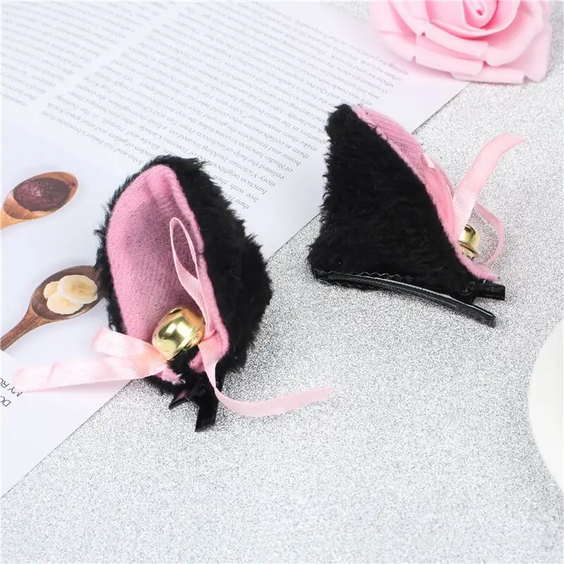 2Pcs/Lot Plush Lolita Cat Ear Hair Clips Sweet Fluffy Ear Cosplay Anime Hair Clips With Bell Party Costume Hair Accessories