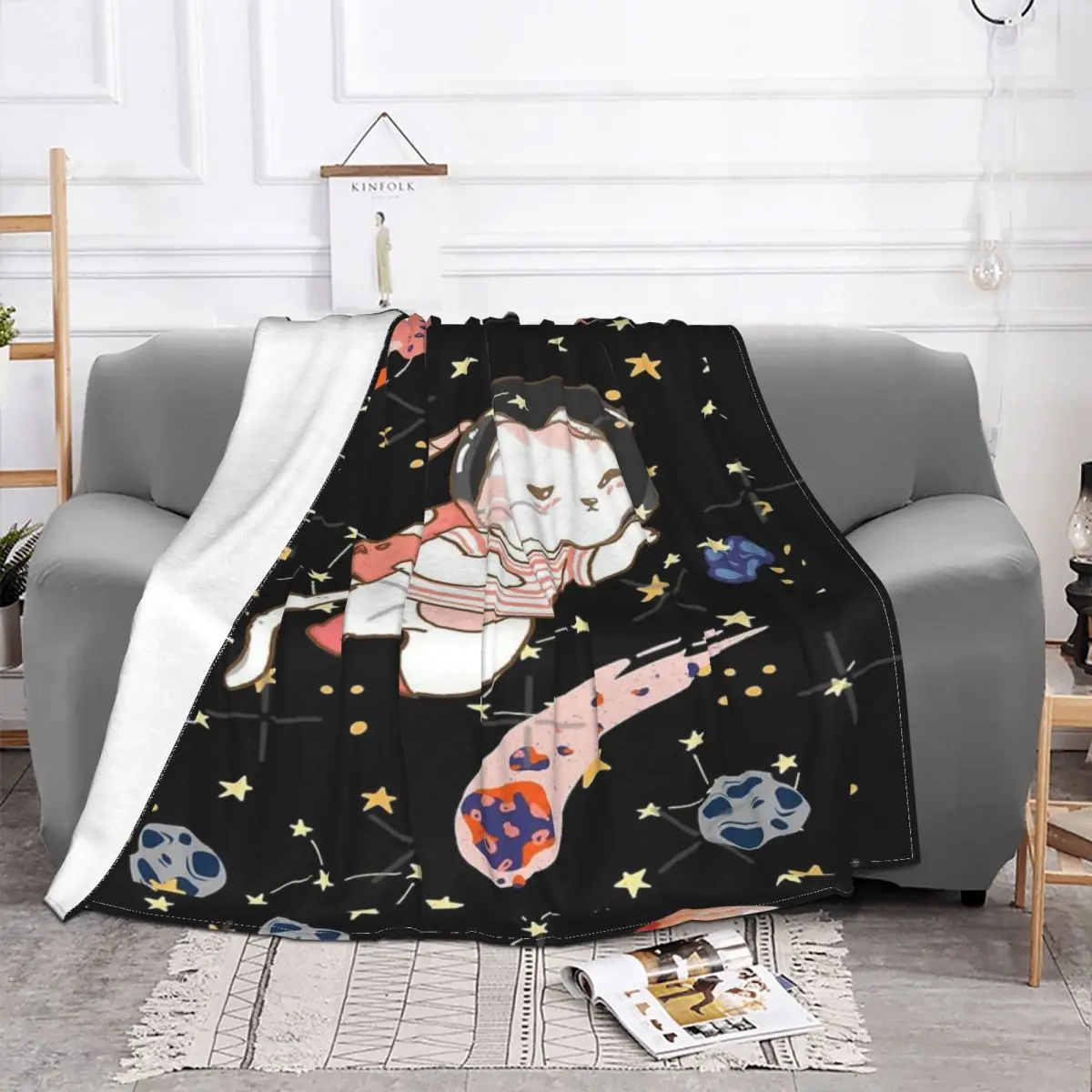 Astro-Manta de gato astronauta, colcha para cama a cuadros, cubierta de playa, manta a cuadros, alfombra de oración Islámica