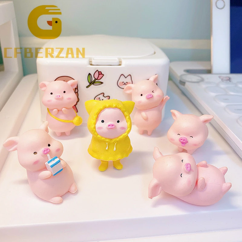 DIY Crafts Cartoon Pink Pig Ornament Resin Piggy Statue Collection Toy Fairy Garden Mini Miniatures Figure