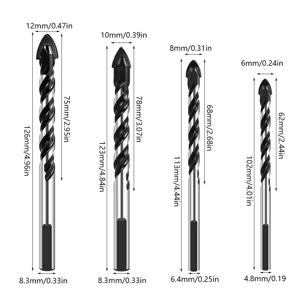 3-12mm Multifunctional Triangle Drill Bit Diamond Drill Set Ceramic Tile Concrete Brick Wood  Glass Punching Hole Saw Metal Dril