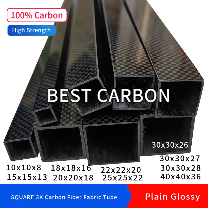 2000mm Length SQUARE 10 15 18 20 22 25 30 40mm Plain Glossy High Quality 3K Carbon Fiber Fabric Wound/winded Tube,CFK Tube/Rohre