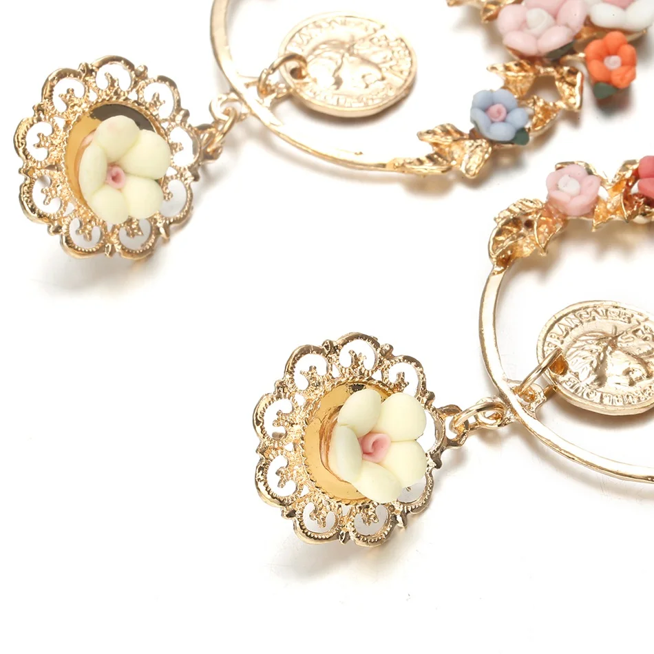 Women Colorful Resin Flower Earrings for Women\'s Long Drop Earring Pendant Statement Aretes New Fashion Jewelry for Gifts NL779