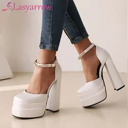 Lasyarrow New Brand Women Summer Shoes Sexy Thick High Heels Platform Black Red Yellow Dress Party Wedding Shoes Woman Pumps