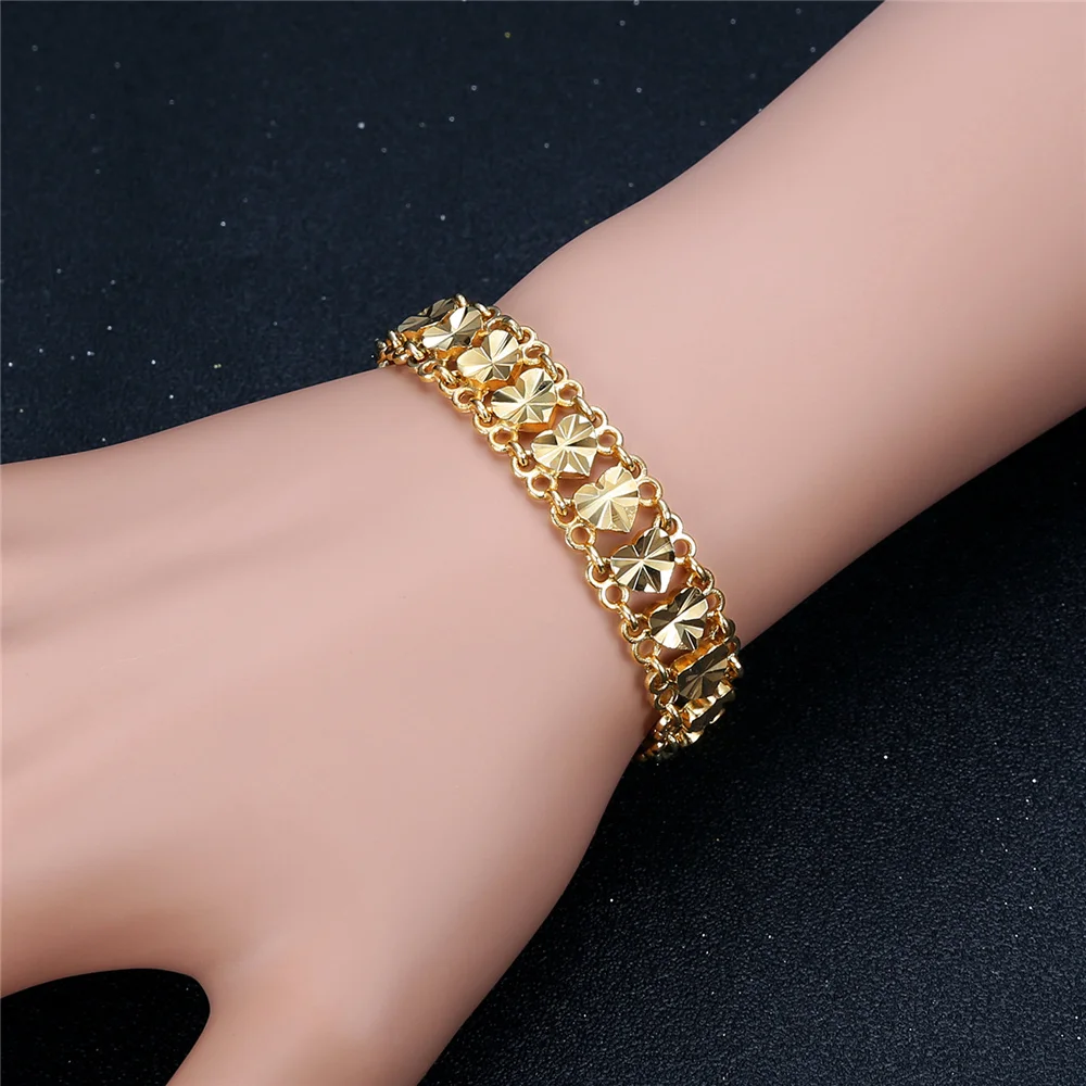 Punk Chunky Hand Chain Bracelet 12MM Gold Color Heart Wristband Bracelets For Men Women Fashion Jewelry Braslet