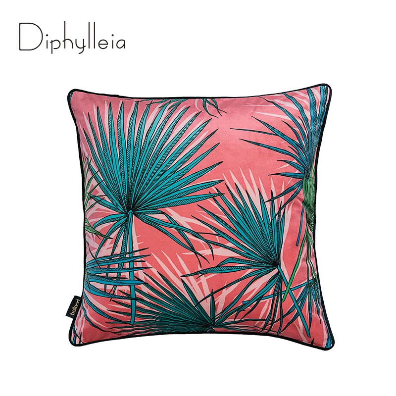 Diphylleia Cushion Cover Tropical Leaves Throw Pillow Case Palms Leaf Vintage Seamless Pattern Pillowcase Orange Blue 50x50cm