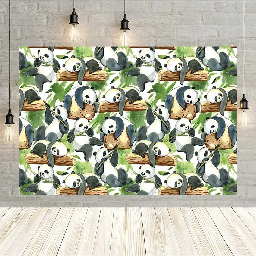 Avezano Photography Background Painting Cute Panda Green Leaves Newborn Portrait Birthday Decor Backdrop For Photo Studio Props