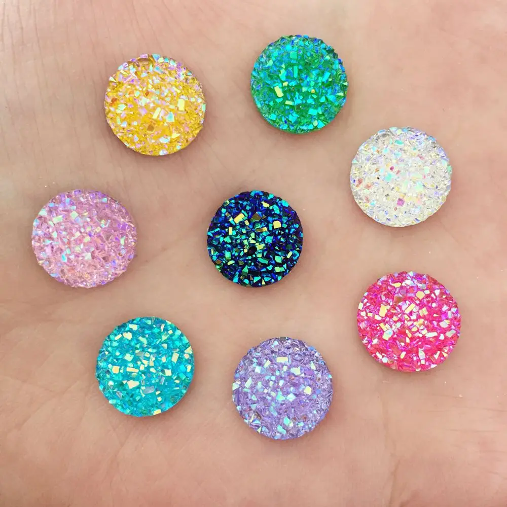 120PCS Glitter AB Resin 12mm Round Ore Flatback Rhinestone Scrapbook Wedding Appliques Craft  Gift DIY (Color You Choice)