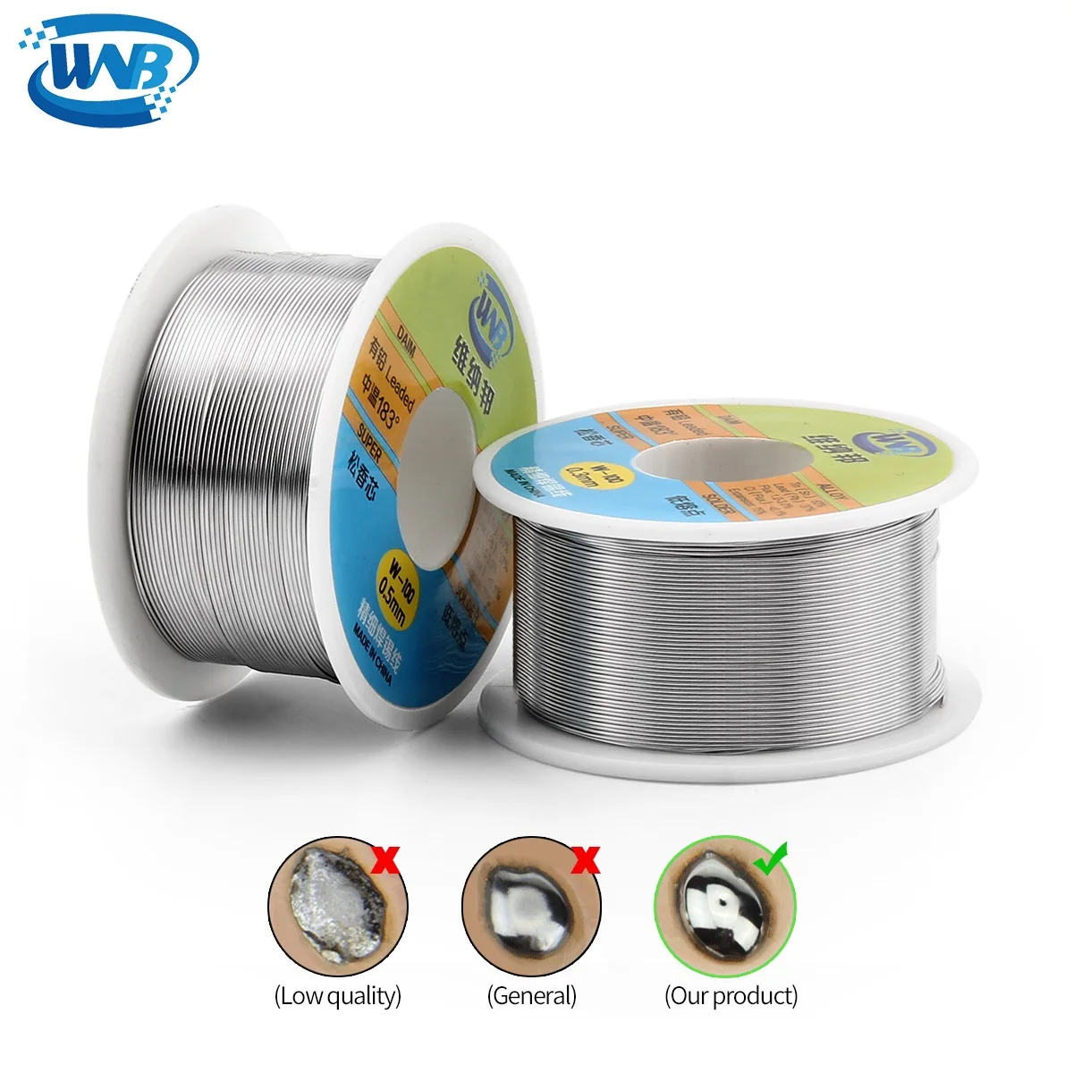 WNB 50g High Purity 183℃ Melting Point Solder Tin Wire Roll Mild Rosin Core No-clean Soldering Flux 2.0% Circuit Board Repair