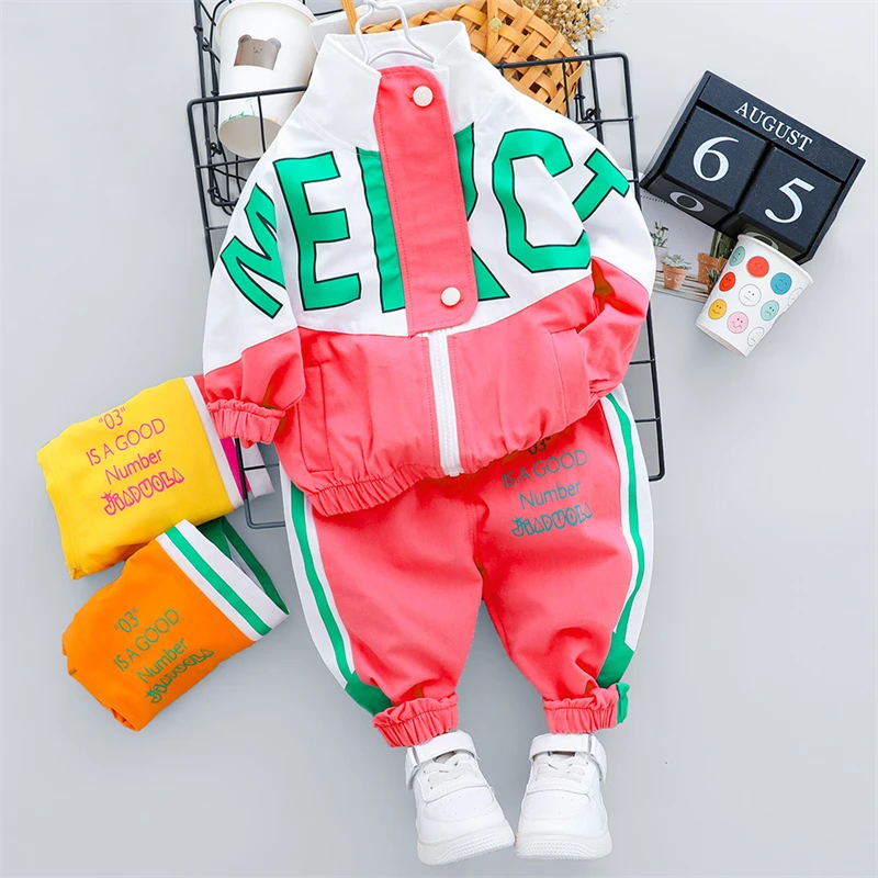 Children Autumn Clothes Set Baby Girl Suit Kids Fashion Letter Splicing Top+Pants 2 Pieces Toddler Boys Sport Suit 0 1 2 3 4 Yrs