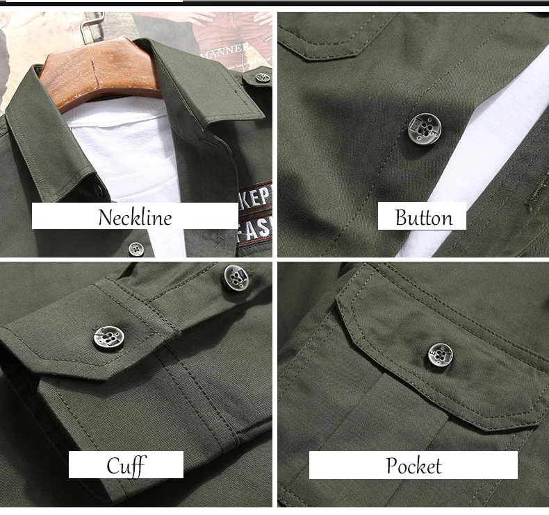 2022 Military Slim Cotton Shirt for Men Navy Blue Long Sleeve Green Khaki Casual Slim Fit Vintage Jacket Streetwear