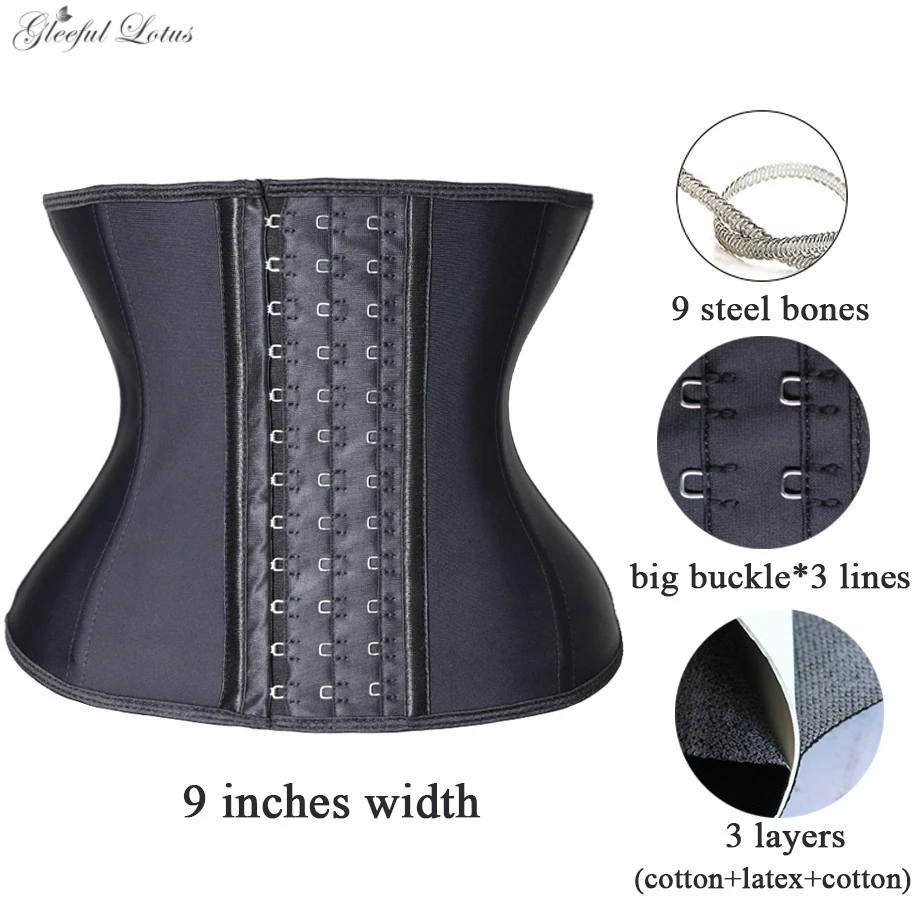 Latex Waist Trainer Corset Short Torso Slimming Belt Waist Cincher Trimmer 9 Steel Bone Shaper Shapewear Women Colombian Girdles