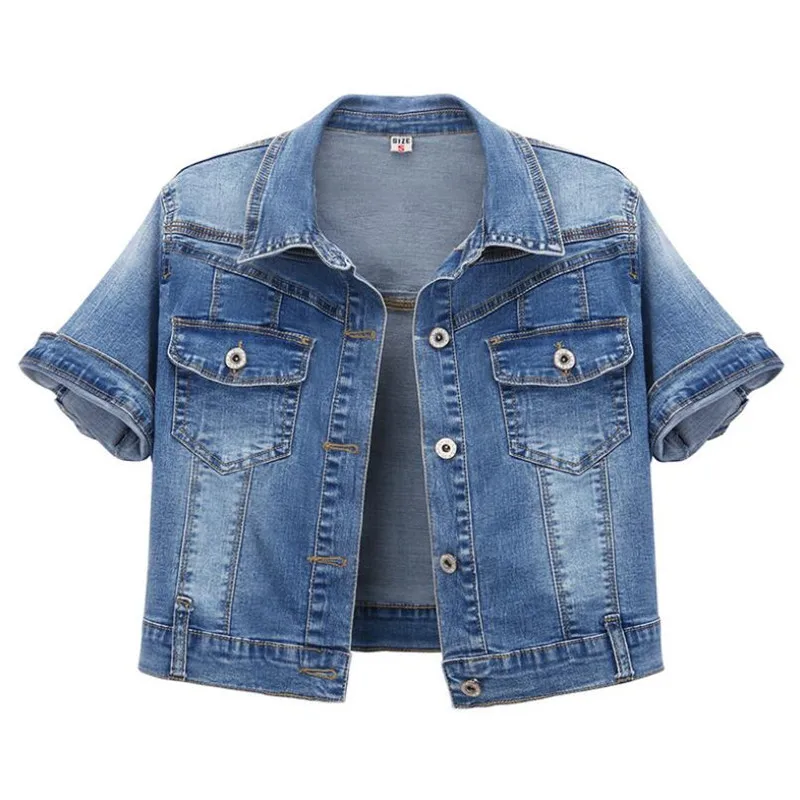 

New Summer Short Sleeve Denim Cardigan Jacket Women Turn-Down Collar Short Design Slim Jean Coat Tops q317