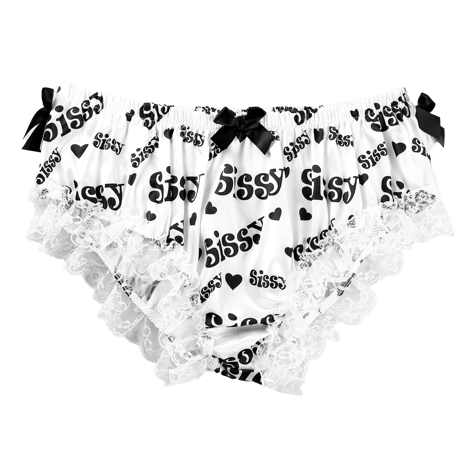 Mens Lingerie Sissy Underwear Shiny Satin Ruffled Floral Frilly Lace Cute Bowknot Knickers Briefs Exotic Gay Underwear Panties