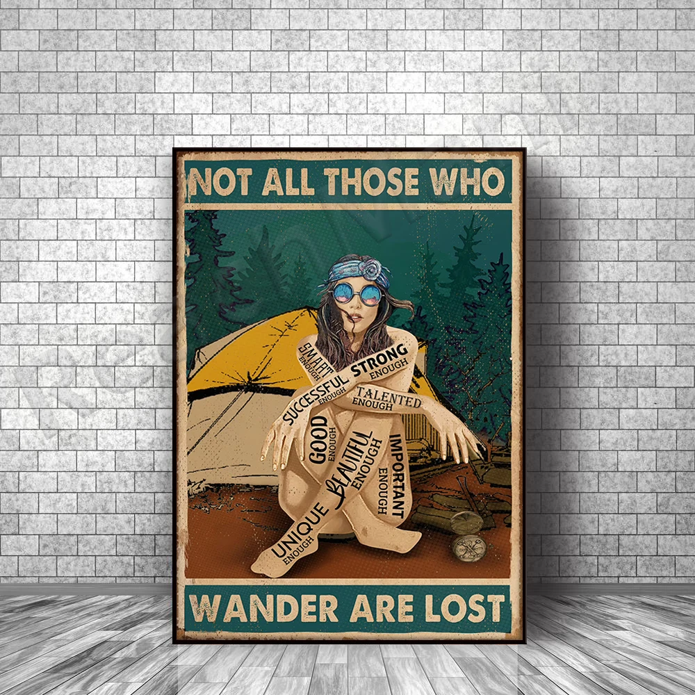 Camper Camping Hippie Girl Not all wandering people are lost posters home decoration posters posters