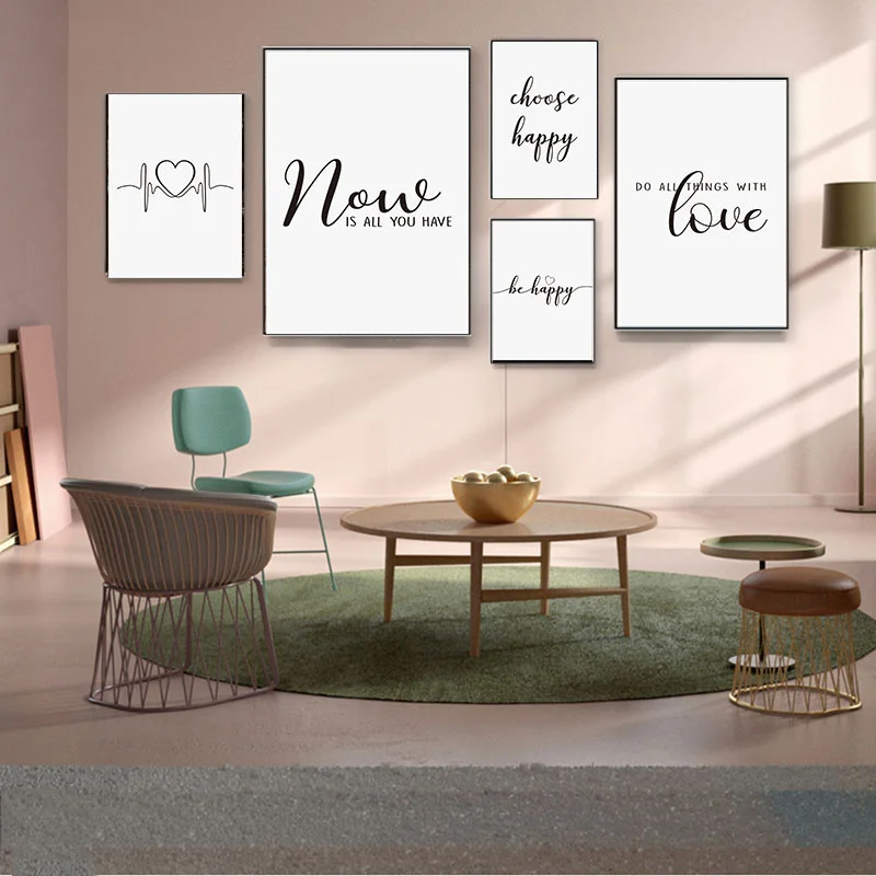 ملهمة الحياة إقتباس يطبع الملصقات كن سعيدا رسائل قماش اللوحة الحديثة جدار صور لغرفة المعيشة غرفة نوم ديكور المنزل