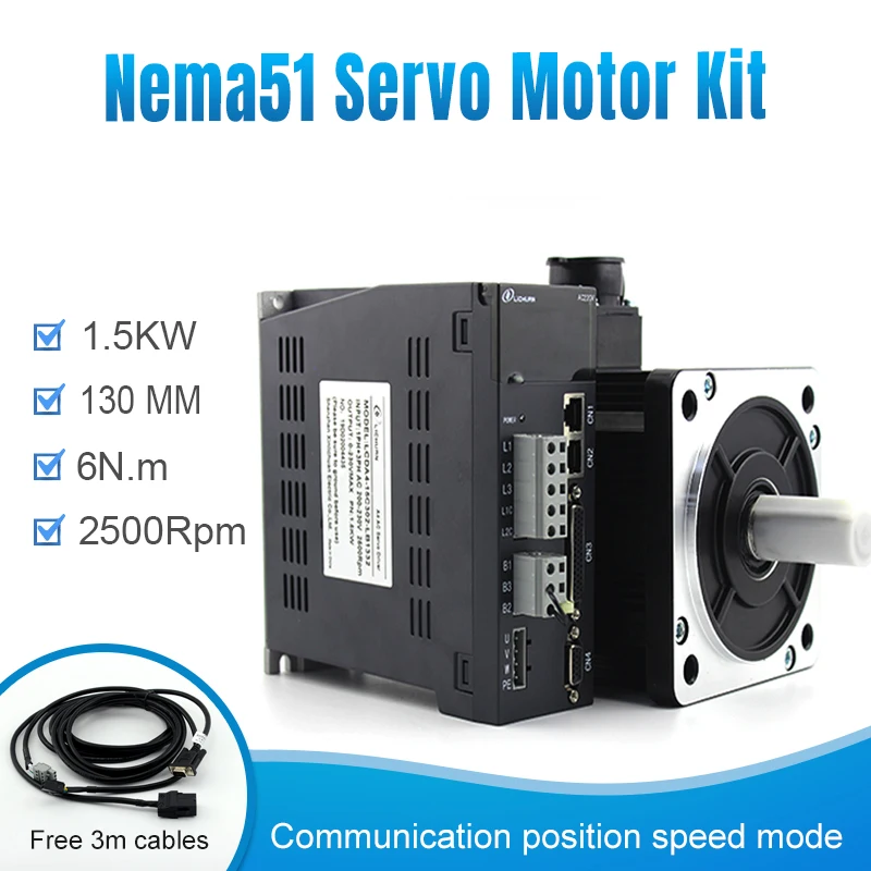 Lichuan Nema51 130mm frame 1.5kw 2500rpm 6n.m 220v ac Motor 3phase /1phase servo motor servo drive for cnc kit milling machines