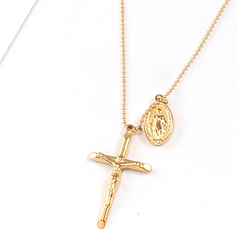 SOMMAR Birthday Gift Gold color Perfume women pendant Crucifix cross Mary bead necklace jewelry display