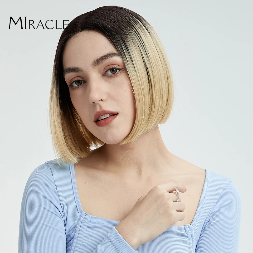 Miracle Bob Short Wig Synthetic Lace Wig Blonde #613 Ombre Short Bob Lace Wig For Women Lolita Cosplay Wigs Heat Resistant