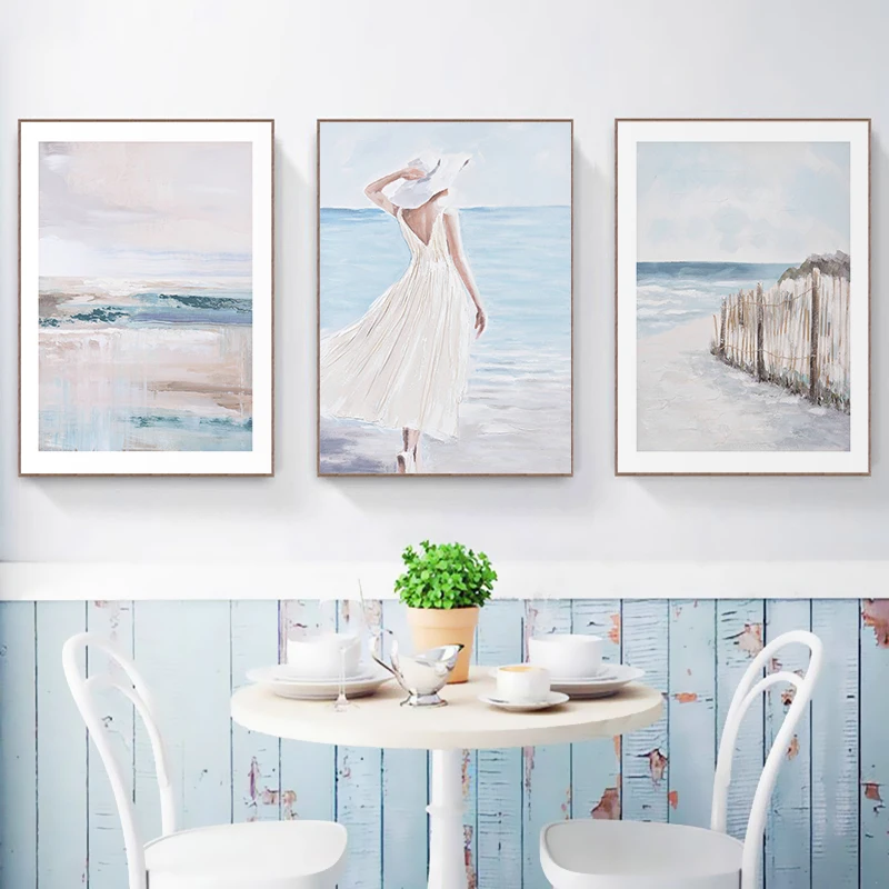 Vintage Oil Painting Print on Canvas Abstract Sea Girl Rustic Poster Wall Picture for Linving Room Home Decor Dropshopping
