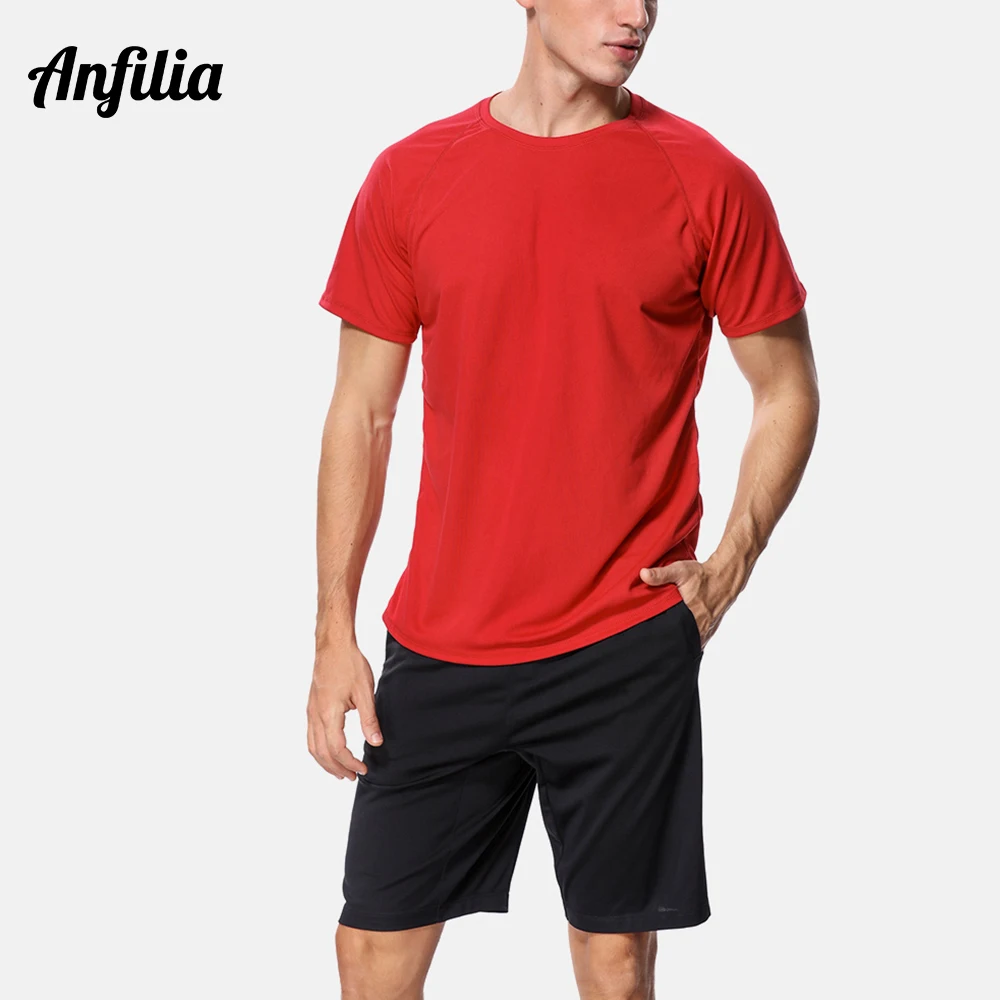 Anfilia Men Dry-Fit Shirts Solid Color Loose Fit Shirt UV-Protection Men\'s Rash Guard UPF 50+ Beach Wear Sports wear Surfing