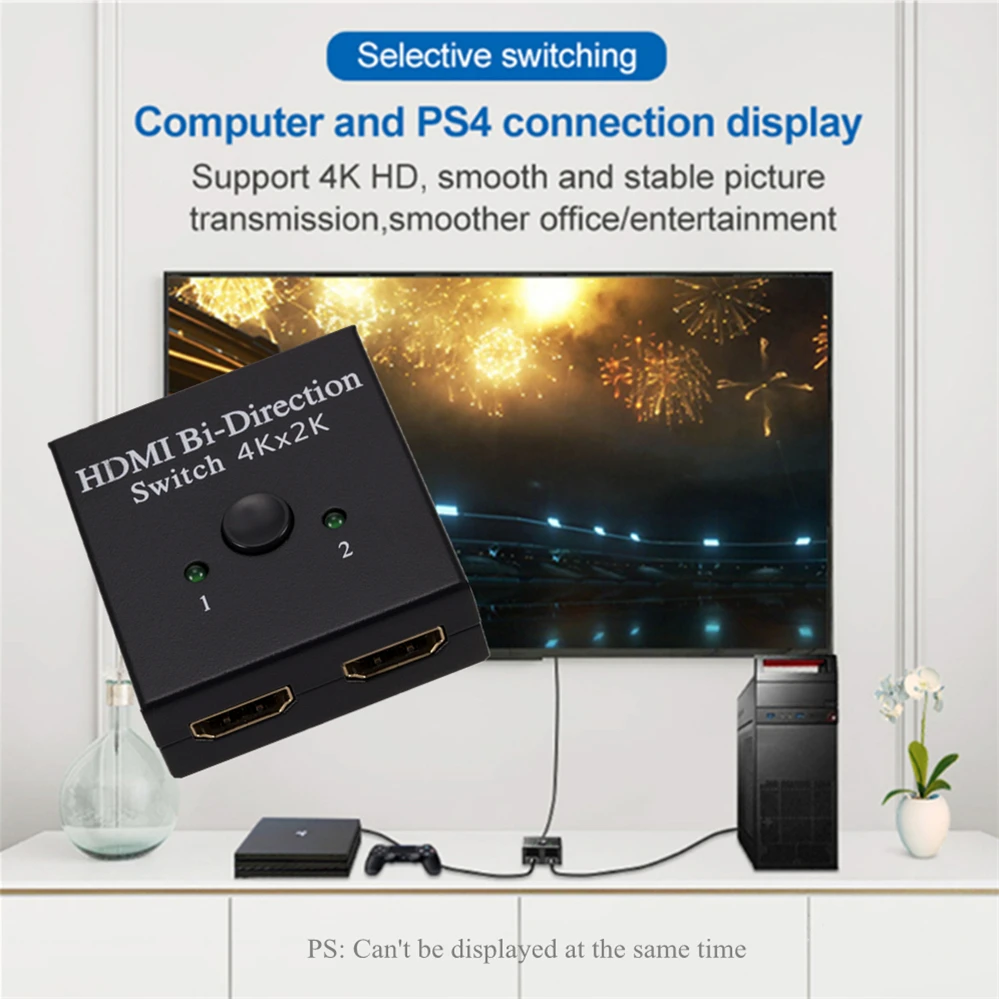 PzzPss 4Kx2K Switcher UHD 2 Ports Bi-Directional Manual 2x1 1x2 HDMI-Compatible Switch HDCP Supports 4K FHD Ultra 1080P For Pc