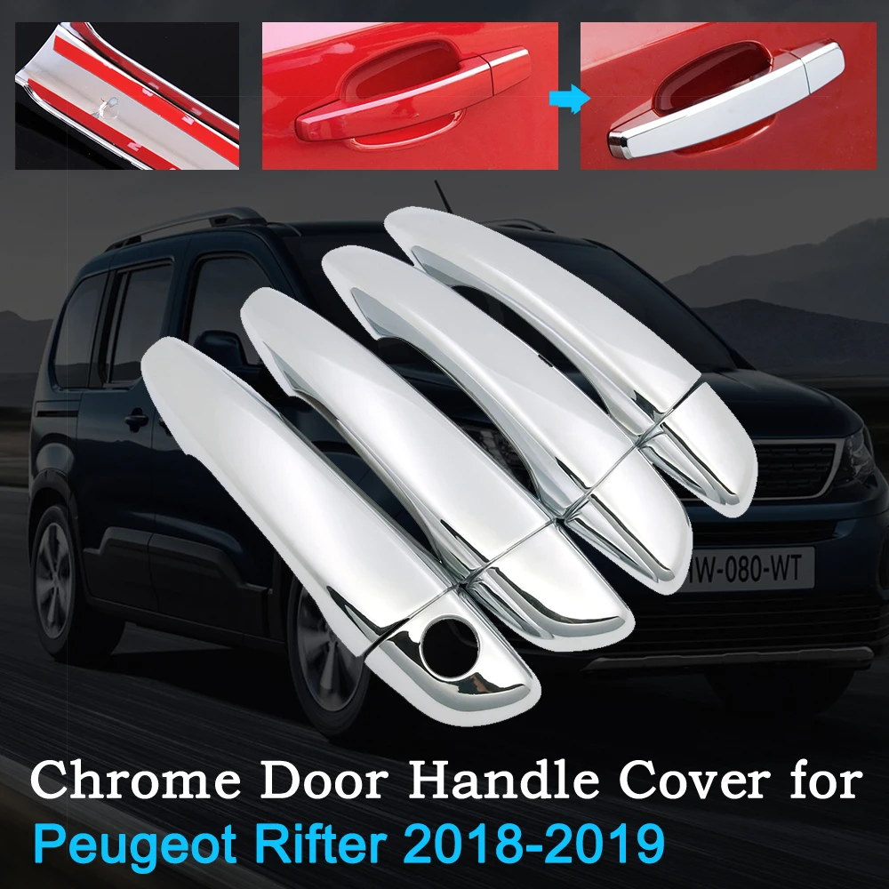 

Хромированная крышка ручки двери автомобиля для Peugeot Rifter Partner 2018 ~ 2019 2020, защитный набор отделки из 4 экстерьерных аксессуаров, стикер