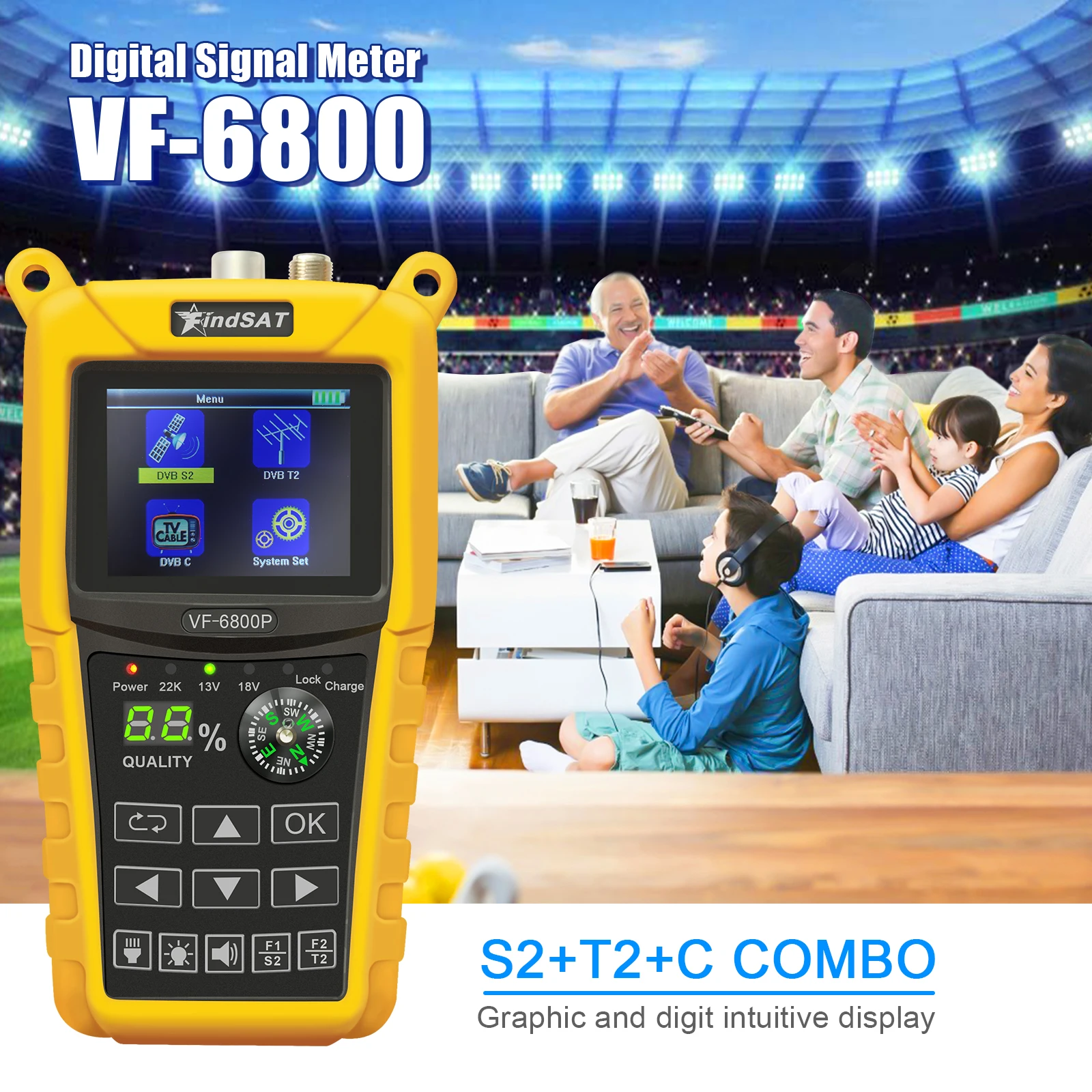 VF-6800P HD الرقمية الأقمار الصناعية مكتشف كومبو دعم DVB-T2/DVB S2/DVB C سات مكتشف متر لاستقبال الأقمار الصناعية dvb t2 موالف