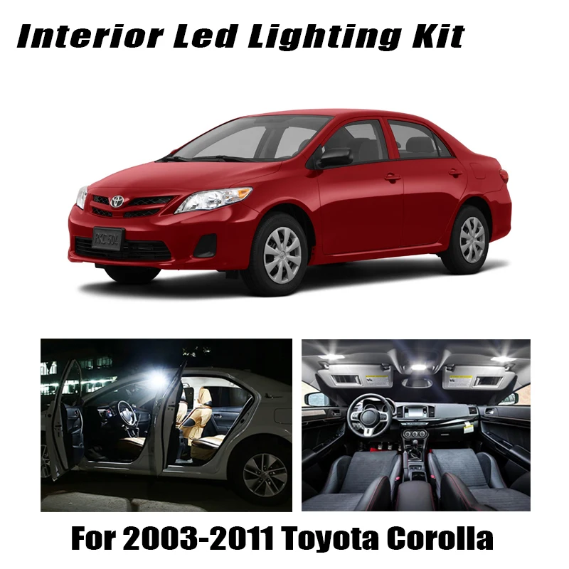 9 Bulbs White LED Interior Light Kit Fit For 2003-2006 2007 2008 2009 2010 2011 Toyota Corolla Map Dome Cargo License Lamp