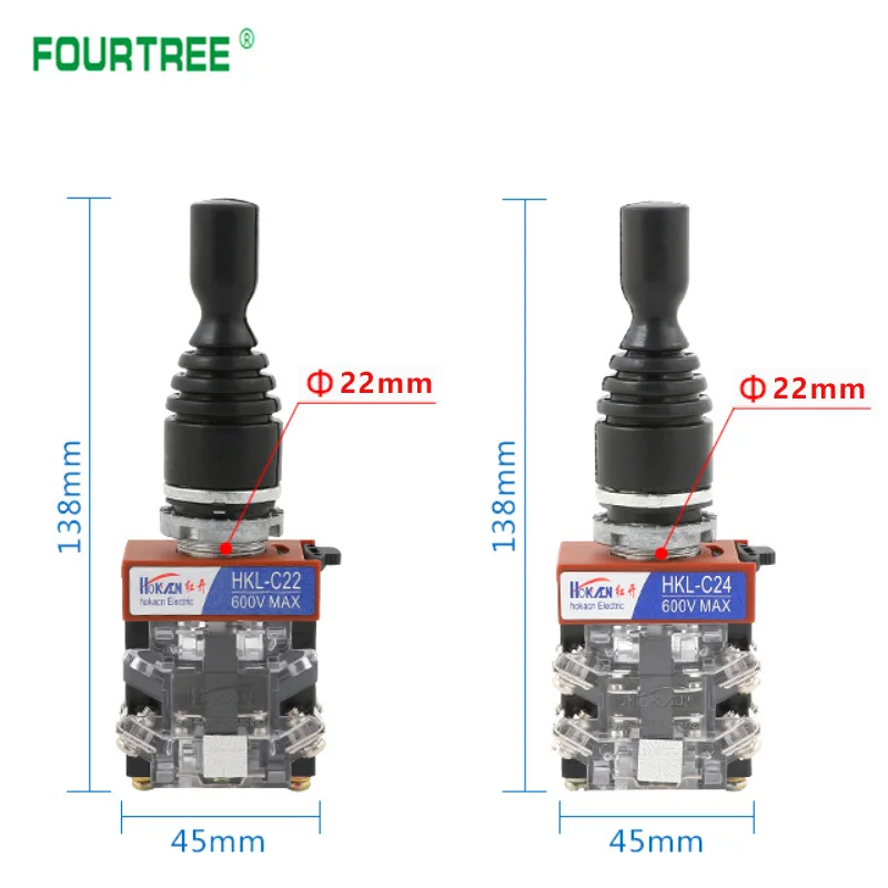 Interruptor de Joystick de 22mm, interruptor maestro cruzado de 2 vías, 4 vías, autoreinicio, autobloqueo, 2NO, 4NO, HKL-C12, C22, C14, C24