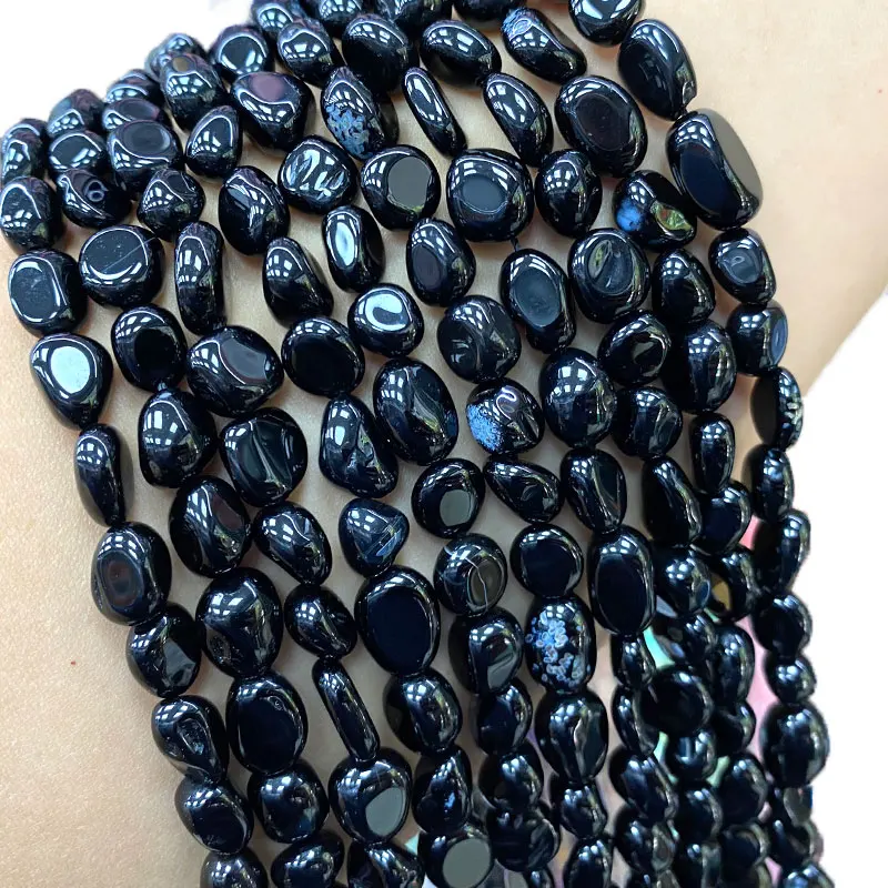 Fine 100% Natural Stone Black Agate Irregular Gravel Gemstone Spacer Beads For Jewelry Making DIY Bracelet Necklace 15''