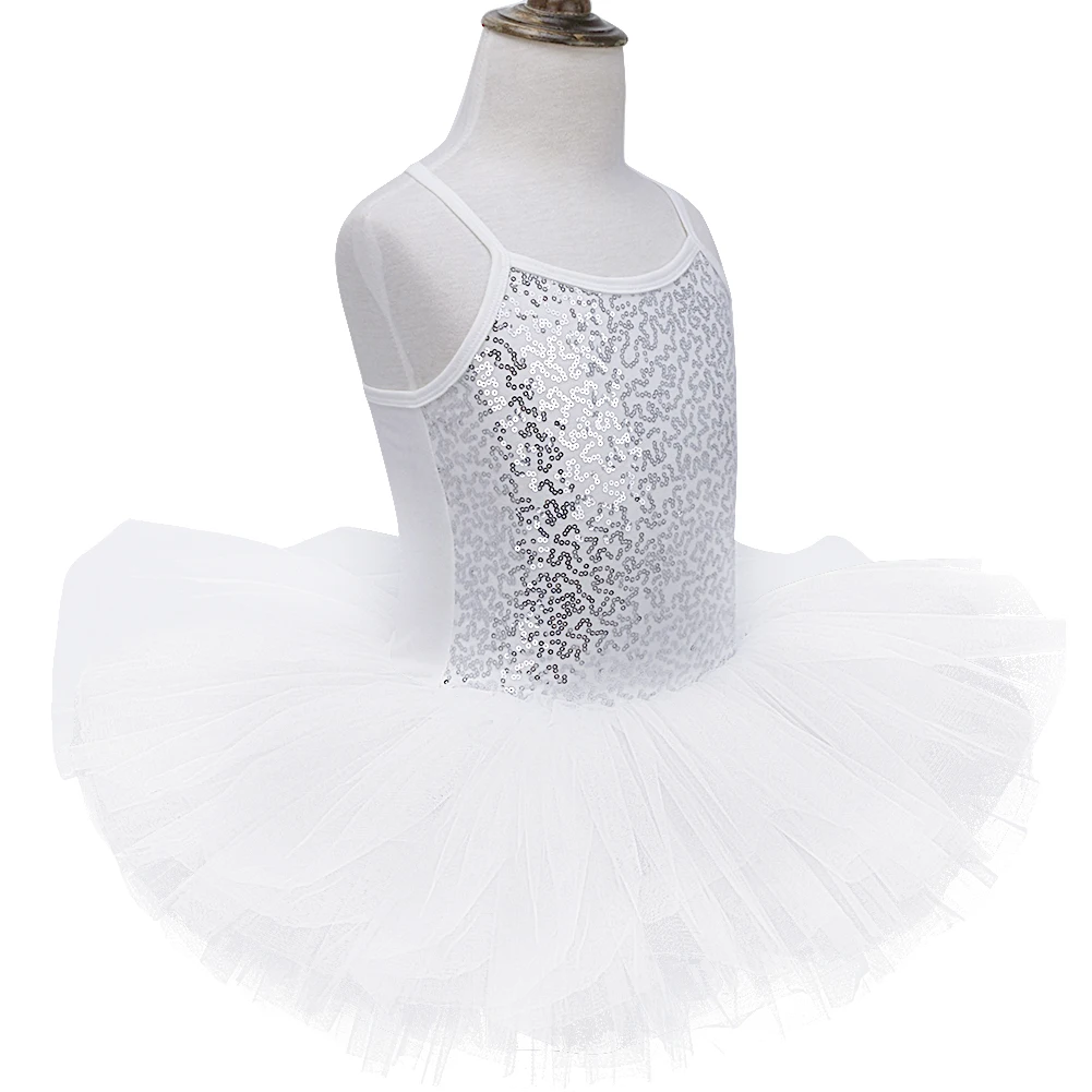 Kid Girls Shiny Sequined Tutu Dress Ballerina Dancewear Clothing Gymnastics Leotard Dress Professional Ballerina Dancing Costume