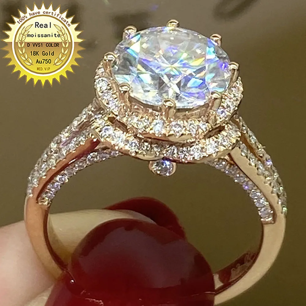 

18K White Gold 3 Carat Round Moissanite Diamond Flower Ring Women Wedding Party Anniversary Engagement Ring Elegant