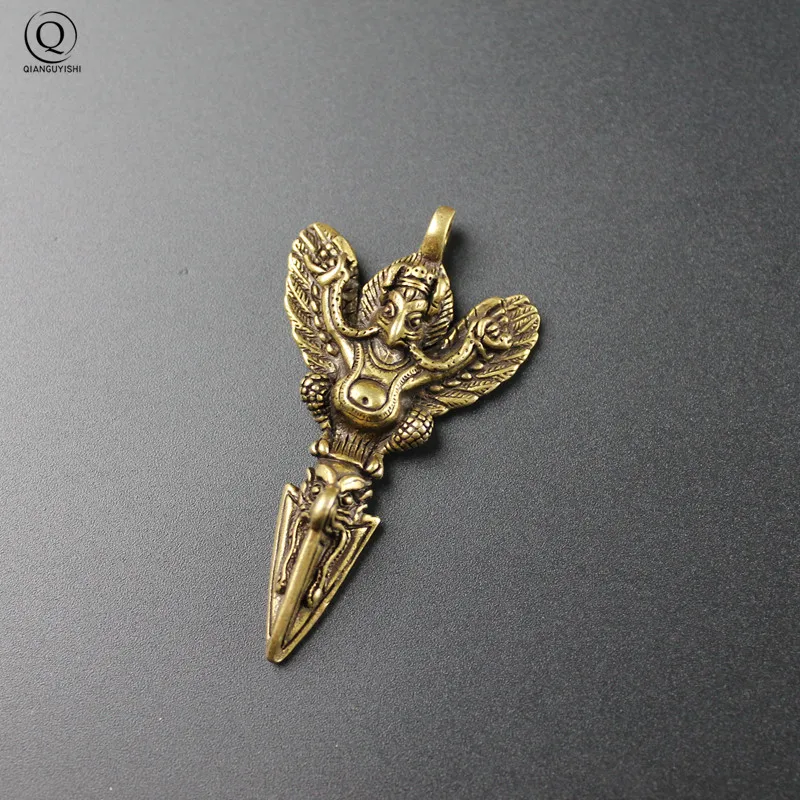 Antique Brass God of Eagle Cross Vajry Pestle Key Chain Pendant Lucky Feng Shui Charms Copper God of Elephant Pestles Keyrings