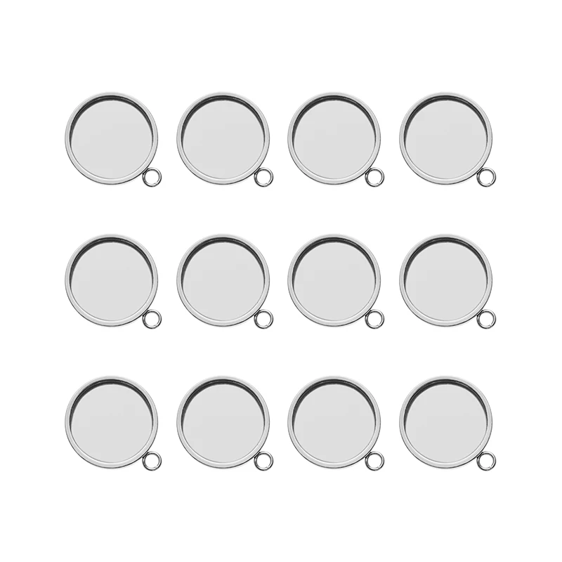 20pcs Stainless Steel 6/8/10/12mm Inner Round Blank Tray with 11mm Post Loop Ear Studs Base For DIY Jewelry Making Accessories