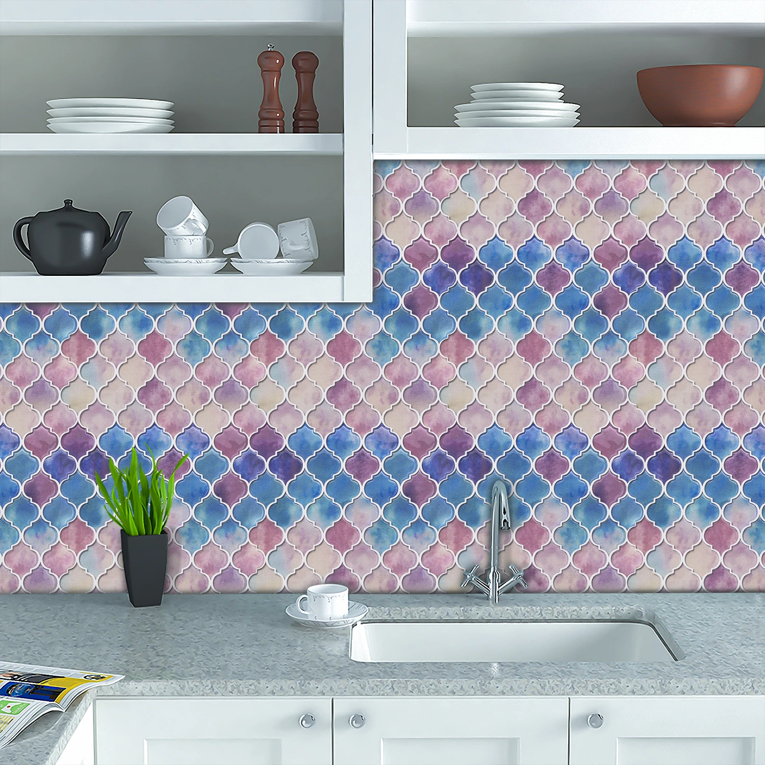 Mosaic Wall Tile 3D Sticker, Arabic Lantern Style, Kitchen and Bathroom Backsplash, 250x250mm