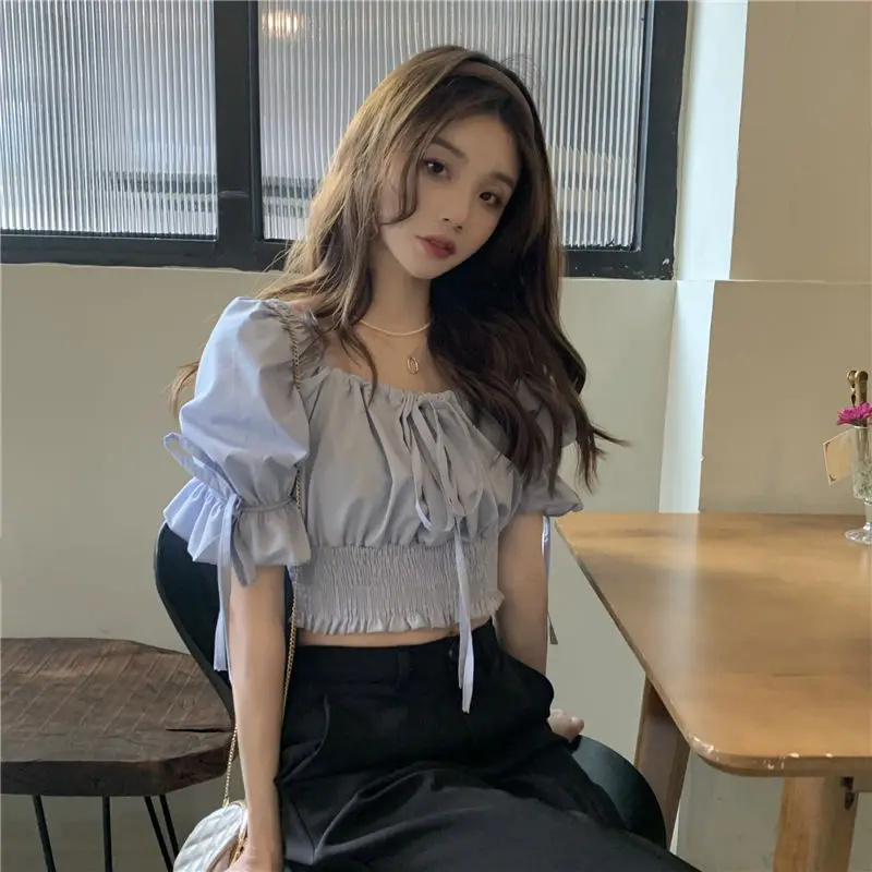 Blouses Women Summer New Casual French Style Sweet Square Collar Fashion Solid All-match Party Holiday Temperament Slim Elegant