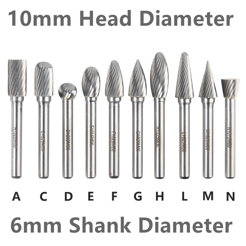 HEDA 10PCS/SET 6 mm shank carbide rotary burr set file set for metalworking woodworking milling cutter engraving