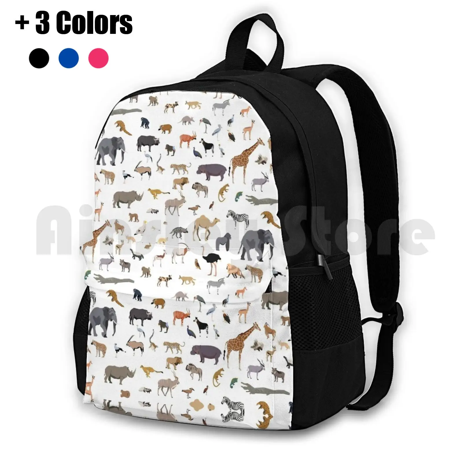 African Animal Pattern Outdoor Hiking Backpack Riding Climbing Sports Bag Africa Pattern Kids Children Zoo Safari Animals