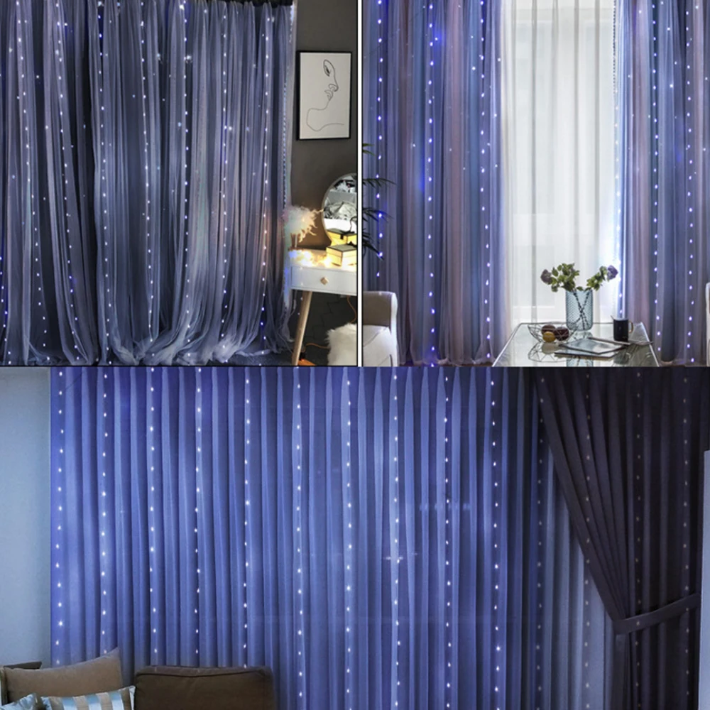 Remote Control Icicle Curtain String Light USB Power Voice Control Christmas Fairy Garland Lamp for Home Wedding Party Decor