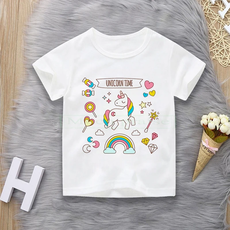 Toddler Girl T-shirt  4 5 6 7 8 9 10 11 12 Years Unicorn Kids T Shirt Luminous Children Summer Tshirt Girl Unicorn Shirt