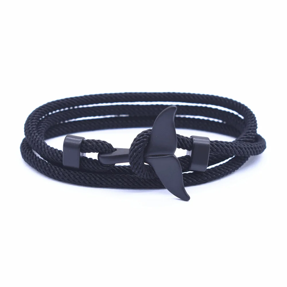 New Arrival Anchor Style Ocean Black Whale Tail Bracelet 2 Circle Wrap Rope Adjustable Bracelets for Women&Men Jewelry Gifts