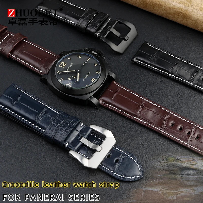 High-end Watch Accessories Watchband crocodile Leather Watch Strap 22mm 24mm Black brown blue man Watch Band For Panerai 111 441