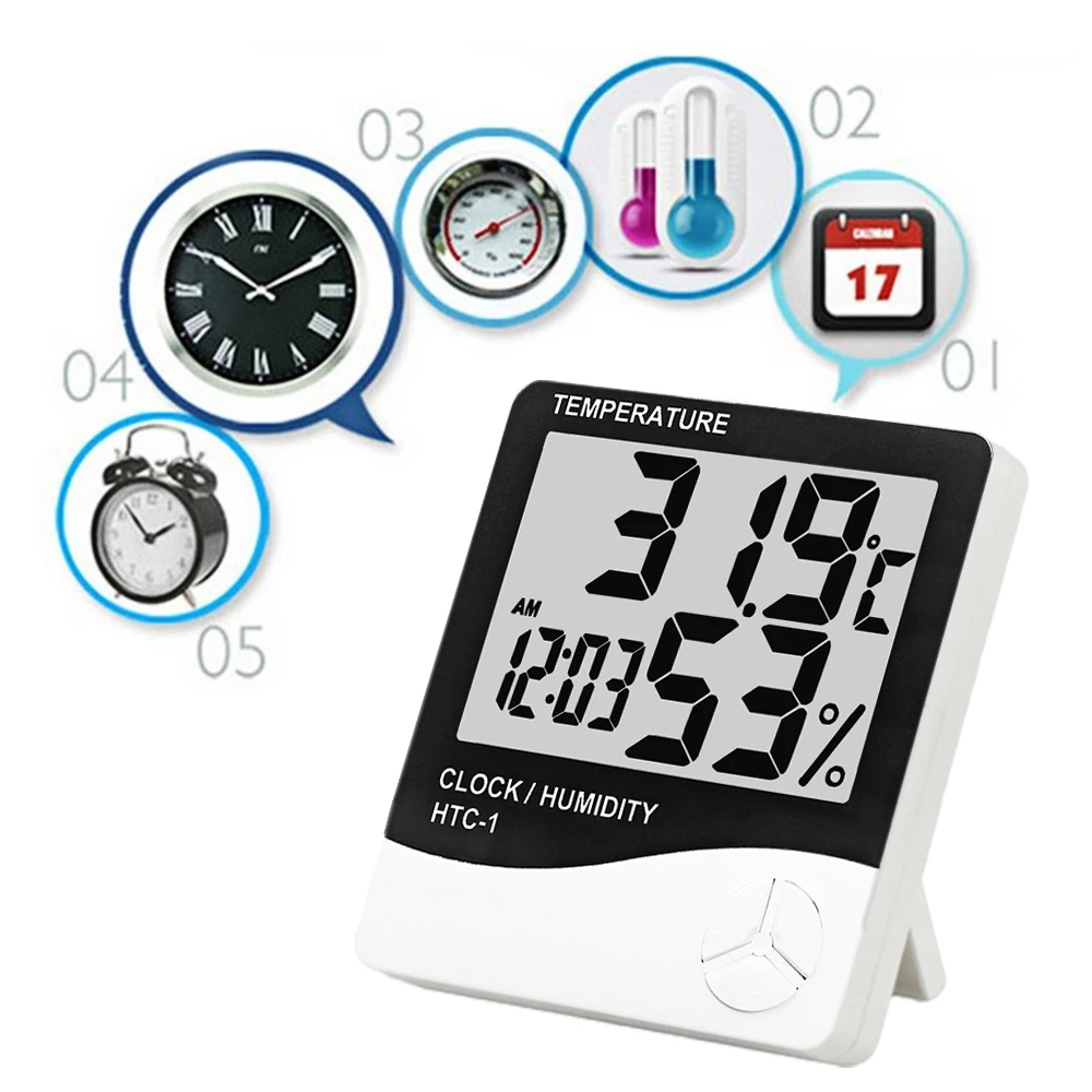 Home Indoor Digital LCD Electronic Temperature Humidity Meter Thermometer Hygrometer Weather Station Alarm Clock HTC-1 / HTC-8