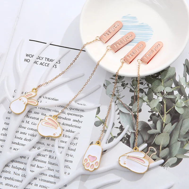 Metal Bookmarks White Rabbit Creative Classical exquisite Mini Metal Art Pattern Bookmark Page Folder Office School Supplies