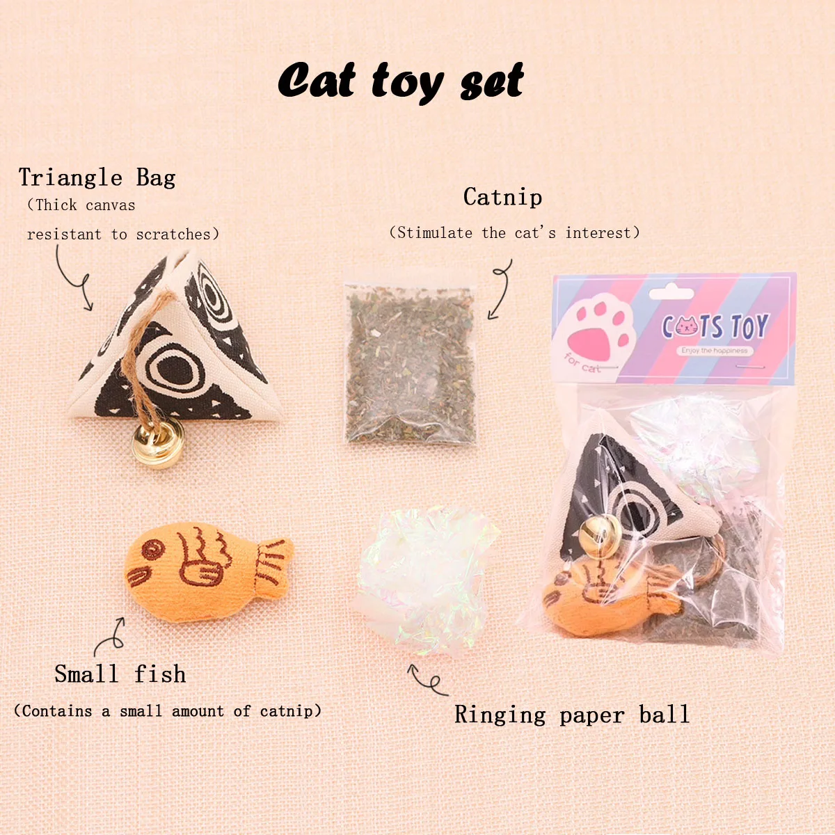 Jouet en toile épaissie pour animaux de compagnie, herbe à chat, Snared, gâteau de poisson, cloche, sonnerie, boule de papier, auto-hi, fuite de nourriture, beurre, ensemble de jouets pour chat