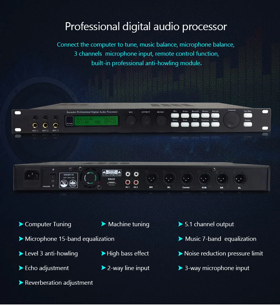 GAX-X5 مؤثر ما قبل المرحلة المهنية الرقمية KTV ميكروفون صدى قمع مكافحة عواء معالج المرحلة في الهواء الطلق