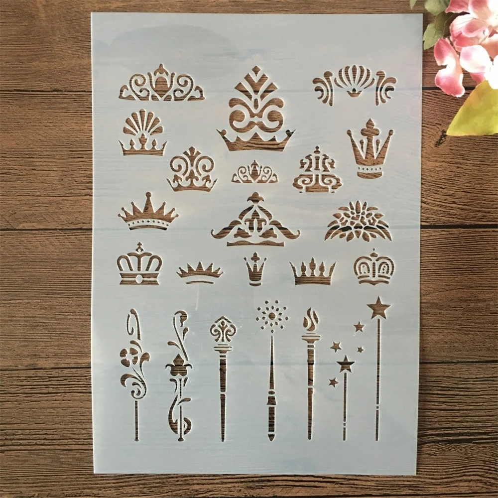 A4 29cm Power King Crown Wand DIY Layering Stencils Wall Painting Scrapbook Coloring Embossing Album Decorative Template